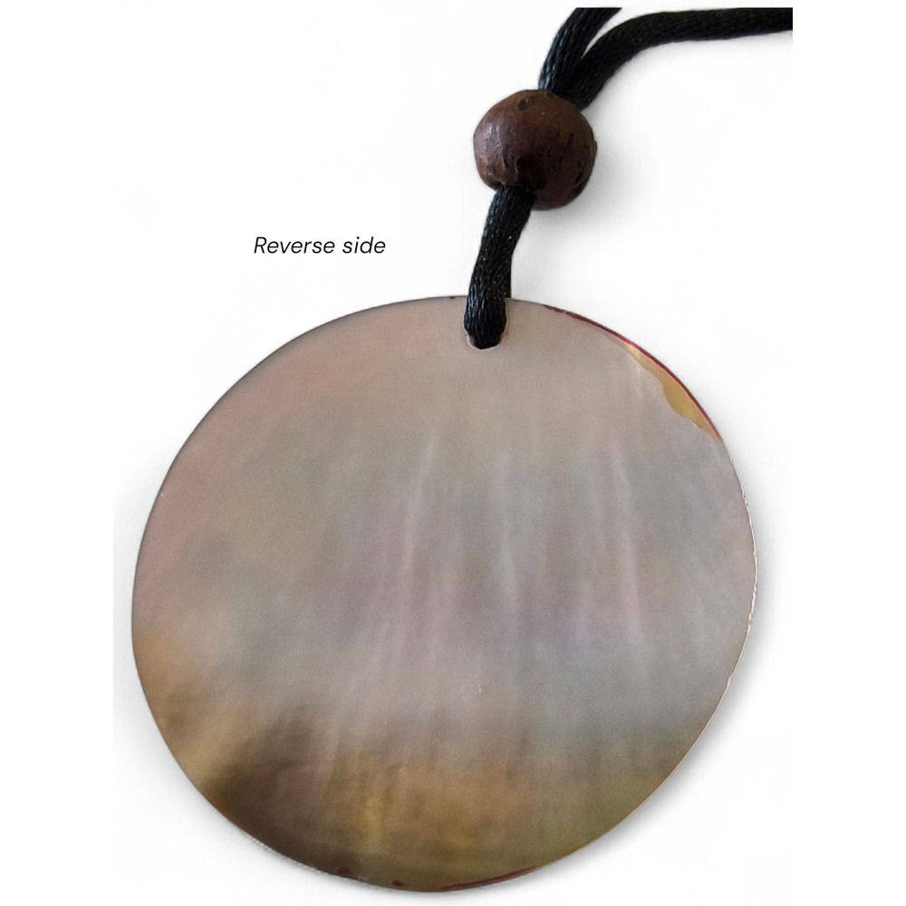 Reversible Mother of Pearl Pendant Necklace Adjustable Cord Hand-Painted Boho - Picture 4 of 8